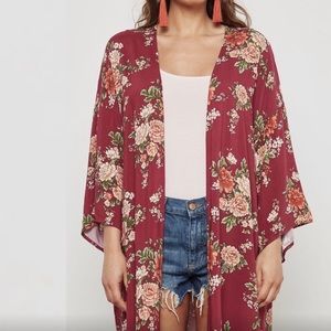 Forever 21 Floral Boho Gypsy Kimono Burgundy